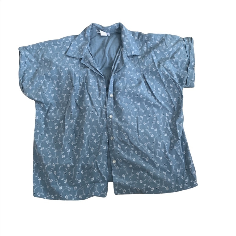 Blair | Vintage Short Sleeve Button Down Shirt Large Light Blue Tiny Floral - Picture 2 of 8